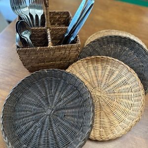 Wicker Utensil Caddy & Paper Plate Holders